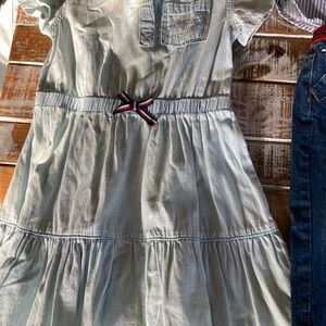 Tommy Hilfiger Light Blue Tiered Girls' Dress with Signature Ribbon